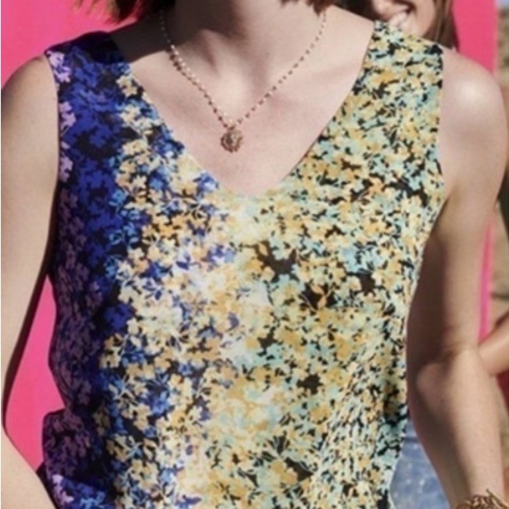 CAbi Floral V-Neck Camisole in Blue and Yellow